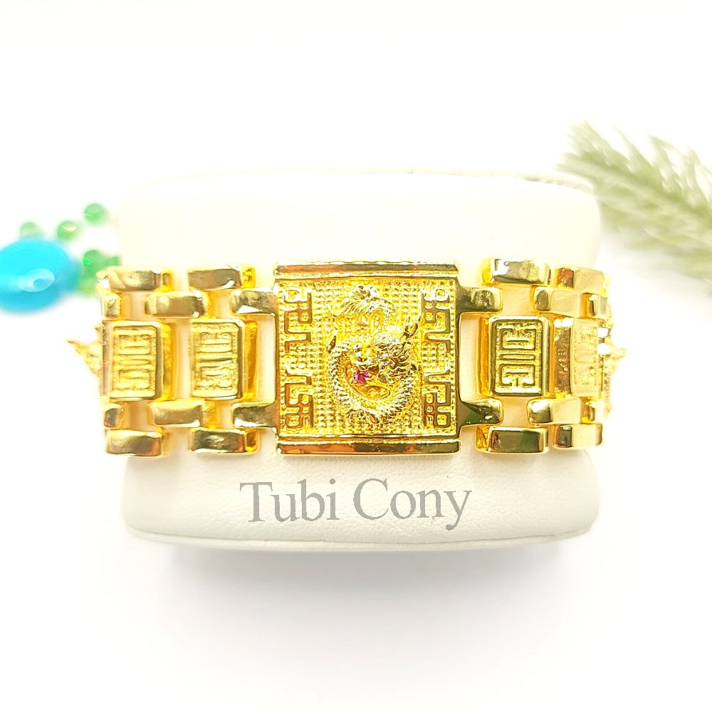 Lắc Tay Nam Mạ Vàng 24K Chạm Rồng Tinh Xảo Đá Đỏ 130R210822 - Dragon 04