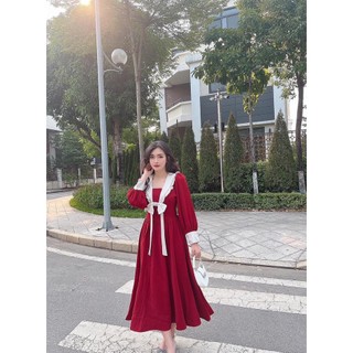 Đầm bigsize tay dài phối bèo phối nơ xinh xắn dịu dàng ( Thời trang Vicky G - Anitagreen ) HN0223