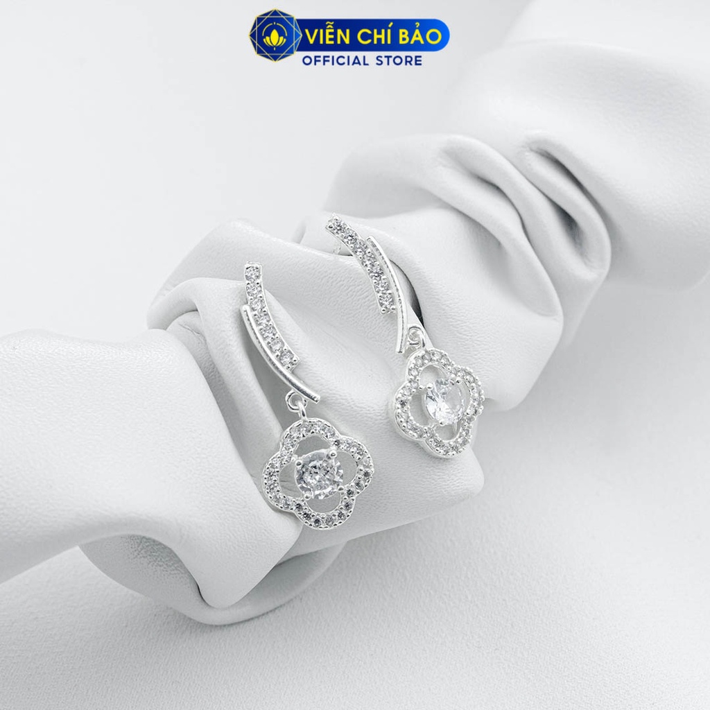 Khuyên tai bạc nữ cành hoa đá vuông chất liệu bạc 925 thời trang phụ kiện trang sức nữ Viễn Chí Bảo B400767