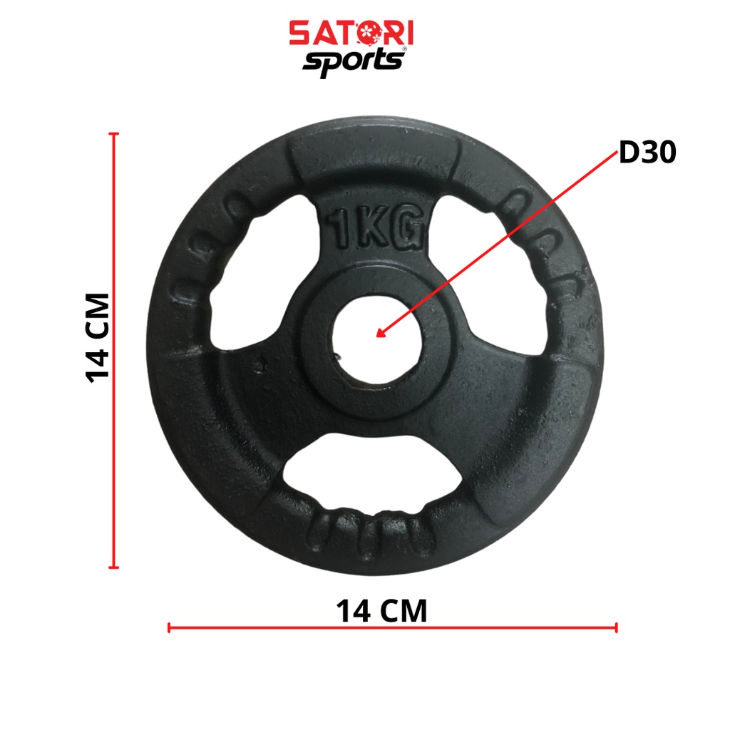 Tạ bánh gang tập gym 1kg 2kg 3kg loại 1 sơn đen chống gỉ phi 30mm , tạ đĩa sắt cho đòn tay - SATORI SPORT