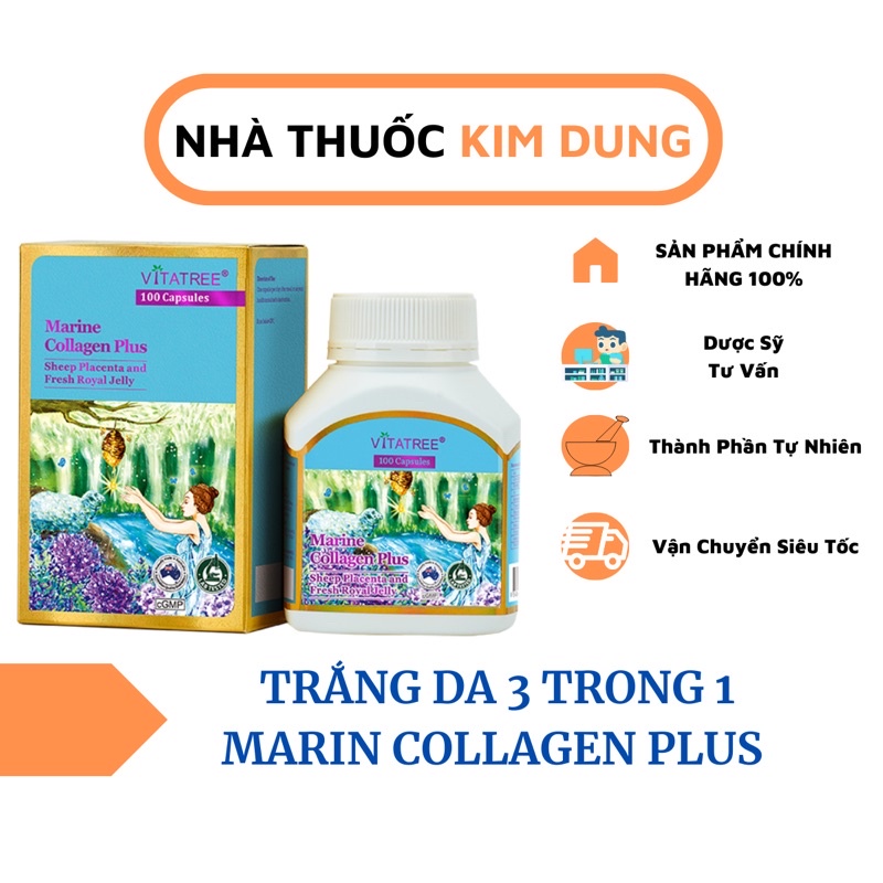 VIÊN UỐNG HỖ TRỢ TRẮNG DA 3 TRONG 1 VITATREE MARINE COLLAGEN PLUS (100 VIÊN) | NHÂP KHẨU CHÍNH HÃNG ÚC