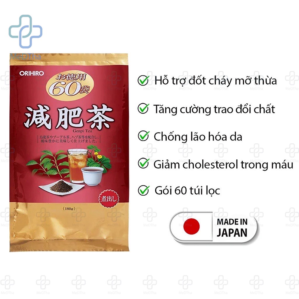 Trà Giảm Mỡ Bụng Genpi Tea Orihiro Nhật Bản - Giảm Cân Tự Nhiên, Mỡ Bụng, Thừa Cân, Thải Độc (60 gói x 3g)