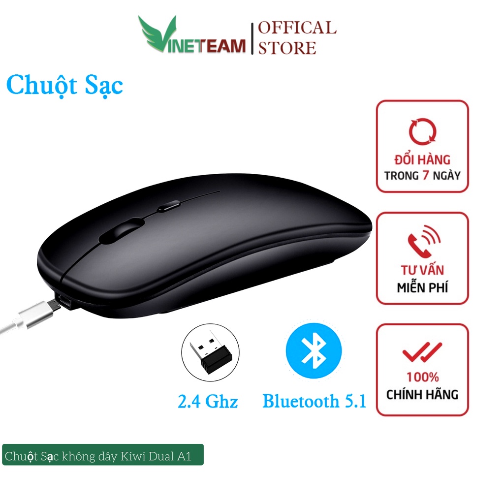 Chuột Bluetooth không dây Pin sạc Vinetteam A1 cho máy tính xách tay, điện thoại và máy tính bảng -dc4907