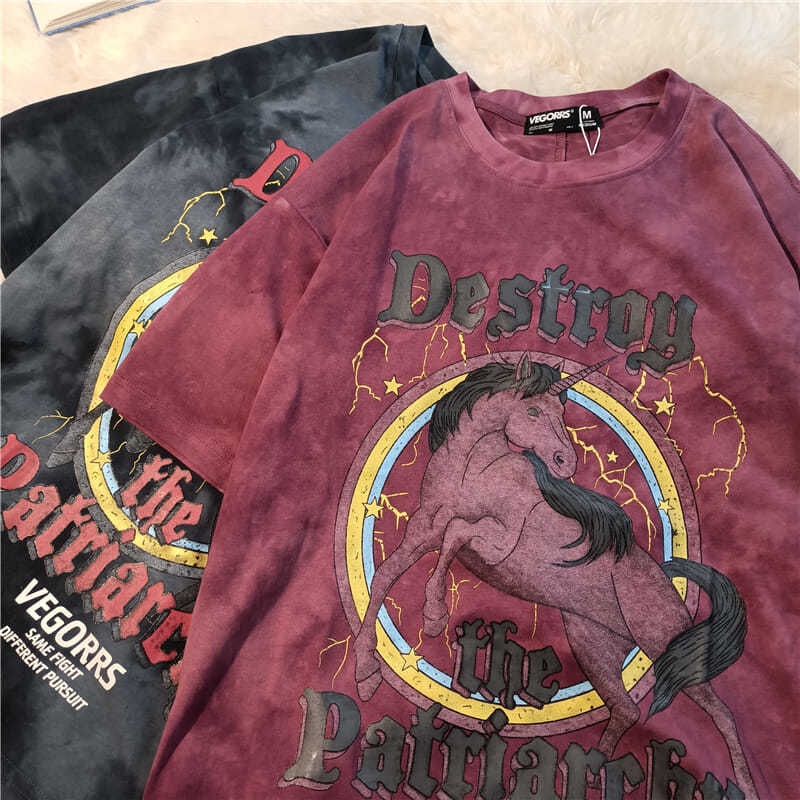 Jiashucheng Áo Thun Tay Ngắn Nhuộm Màu Họa Tiết Hoạt Hình Thời Trang Mùa Hè Cho Cặp Đôi