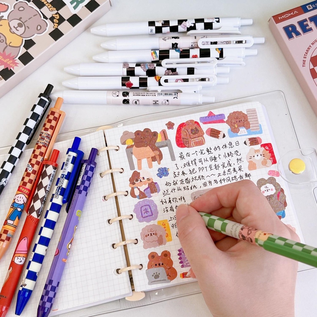 Bộ 6 bút gel đen Moka Tengyi ngòi 0.5mm, bút mực bấm dễ thương