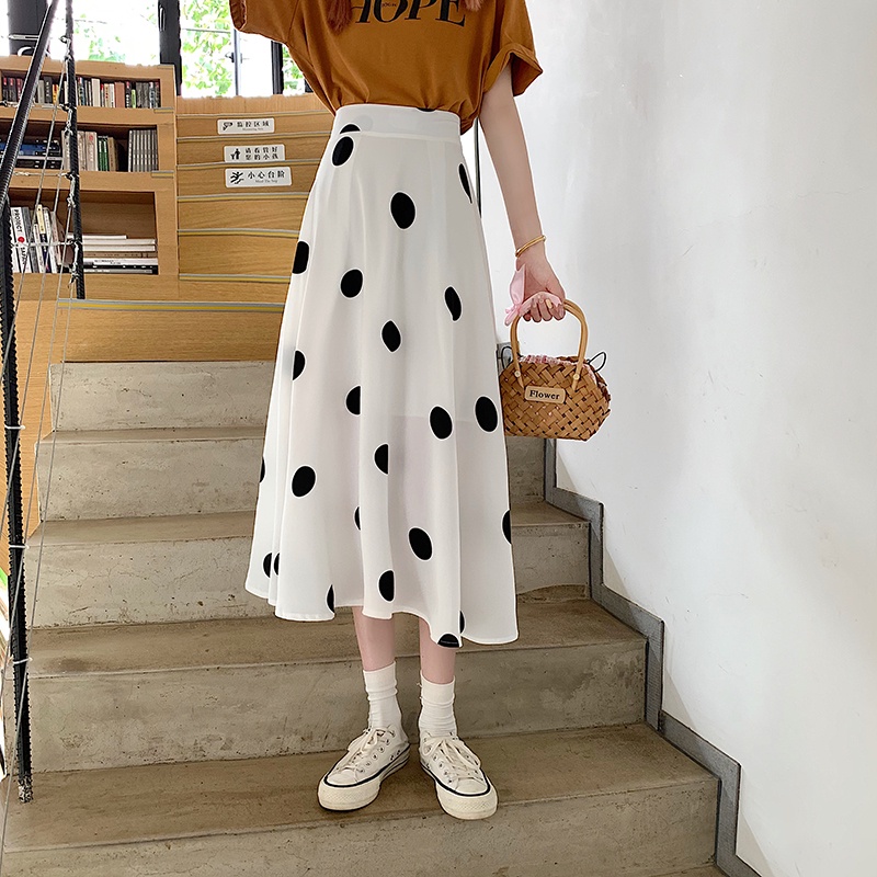 SUXI Chân Váy Chữ A Lưng Cao Họa Tiết Chấm Bi Thời Trang Cho Nữ