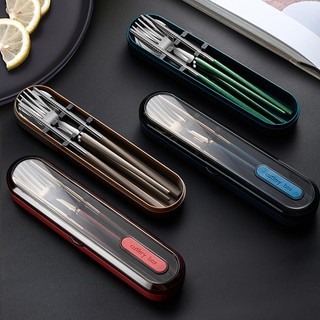 Bộ 3 Món Muỗng Đũa Nĩa Bằng Thép Không Gỉ 304 Chất Lượng Cao Kèm Hộp Đựng Ốp
