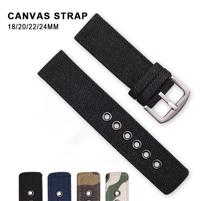 Dây Đeo Đồng Hồ Bằng Vải Canvas Họa Tiết Rằn Ri 18 / 20 / 22 / 24MM
