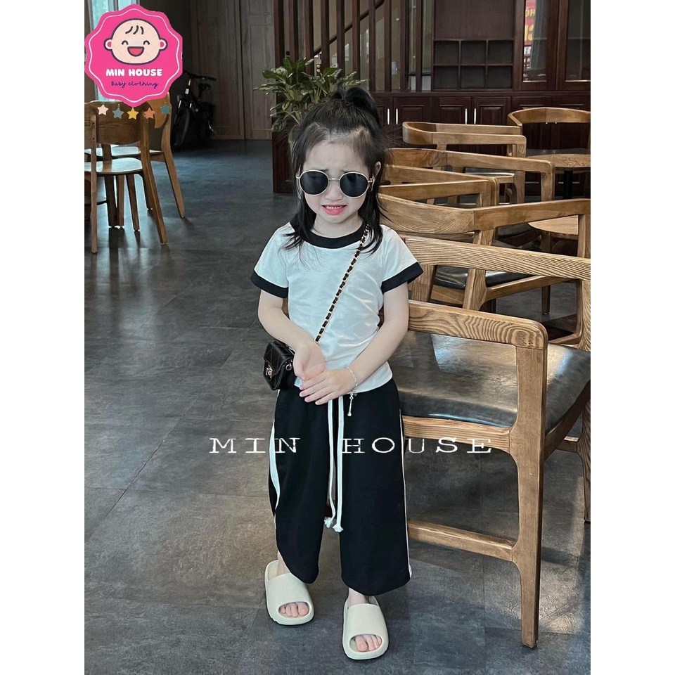 (10-30kg) Set áo thun cotton phối quần ống rộng cho bé yêu diện hè, đi học, đi chơi