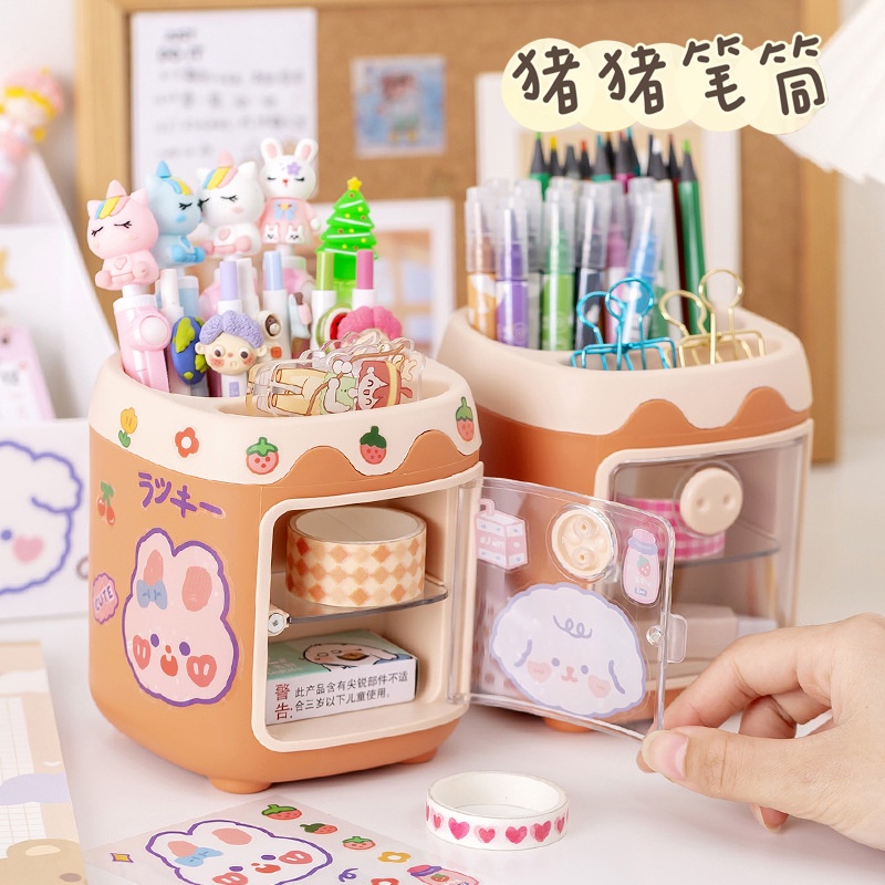 Hộp Đựng Bút Để Bàn Đa Năng Họa Tiết Hoạt Hình Dễ Thương