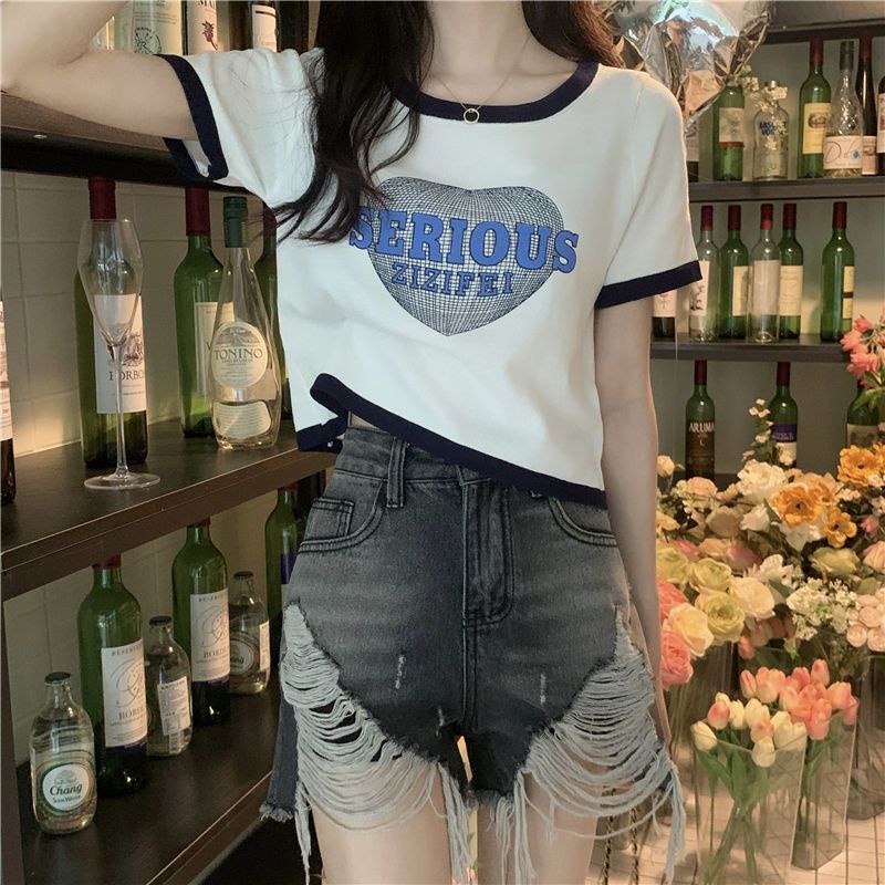 Áo Thun Tay Ngắn Màu Sắc Tương Phản Thời Trang Mùa Hè Cho Nữ