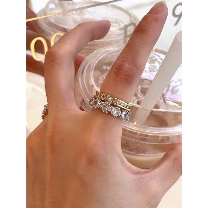 Vivienne Westwood Nhẫn Hai Lớp Đính Kim Cương Giả Cao Cấp Có Thể Tháo Rời Đa Năng