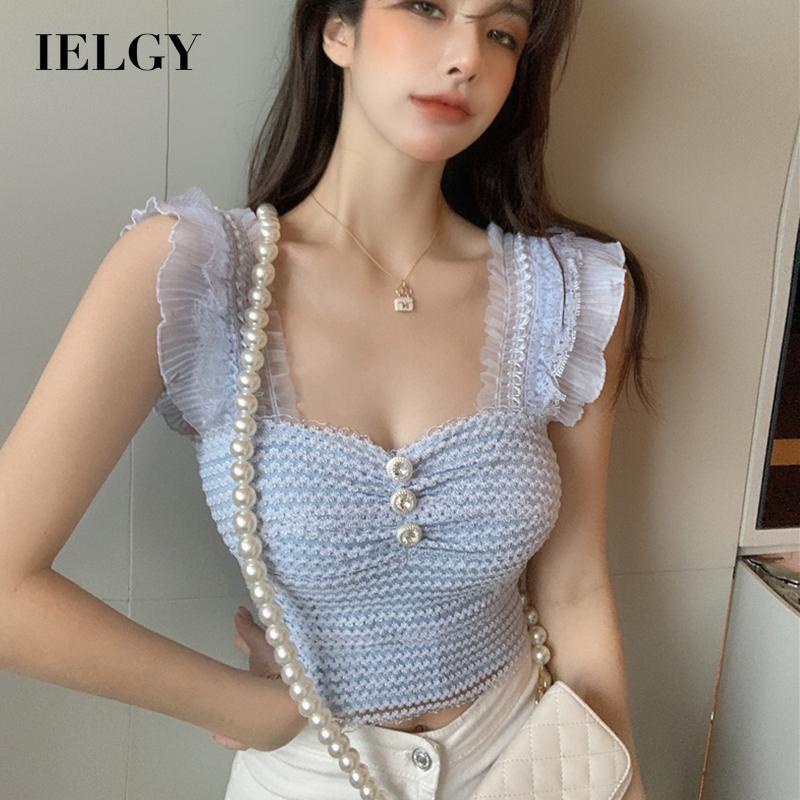 IELGY Áo Dệt Kim Sát Nách Cổ Vuông Dáng Ôm Thời Trang Cho Bạn Gái