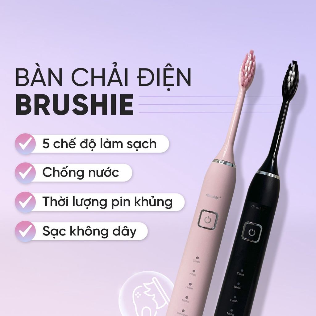 Combo bàn chải điện Brushie, máy tăm nước 360 độ Flossie và bộ kit làm trắng răng Smilee Max