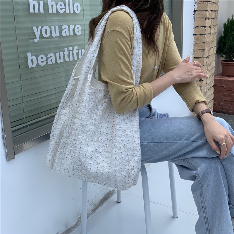 Túi Xách Canvas Trong Suốt Thêu Họa Tiết Hoa Anh Đào Đơn Giản Thời Trang Cho Nữ