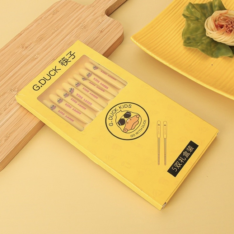 Bộ 5 Đôi Đũa Vịt Vàng Inox Cán Nhựa Mẫu Mới