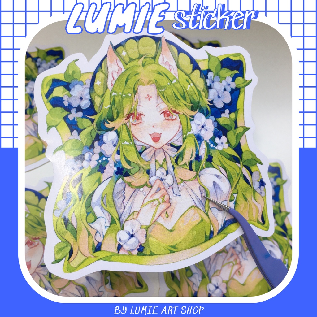 Sticker nhân vật minh hoạ màu nước kích cỡ a6-a7