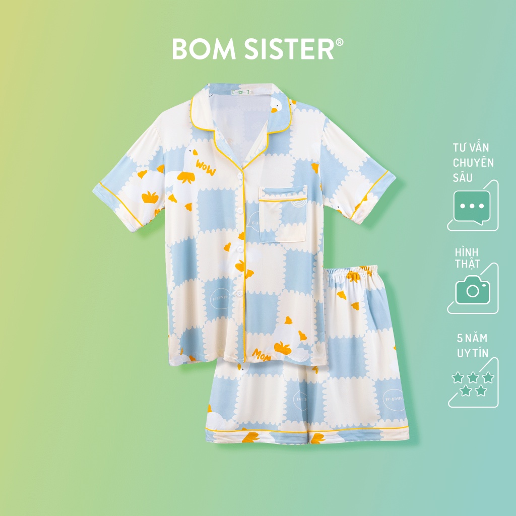 Set đồ ngủ pyjama áo ngắn tay quần đùi họa tiết dễ thương BOM SISTER DN7547