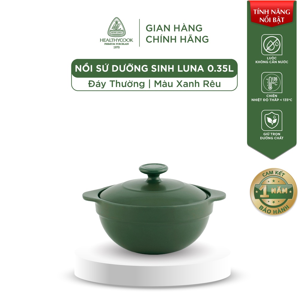 Nồi Sứ Dưỡng Sinh Minh Long Healthy Cook Luna 0.35 L - Dùng Cho Bếp Gas, Bếp Hồng Ngoại
