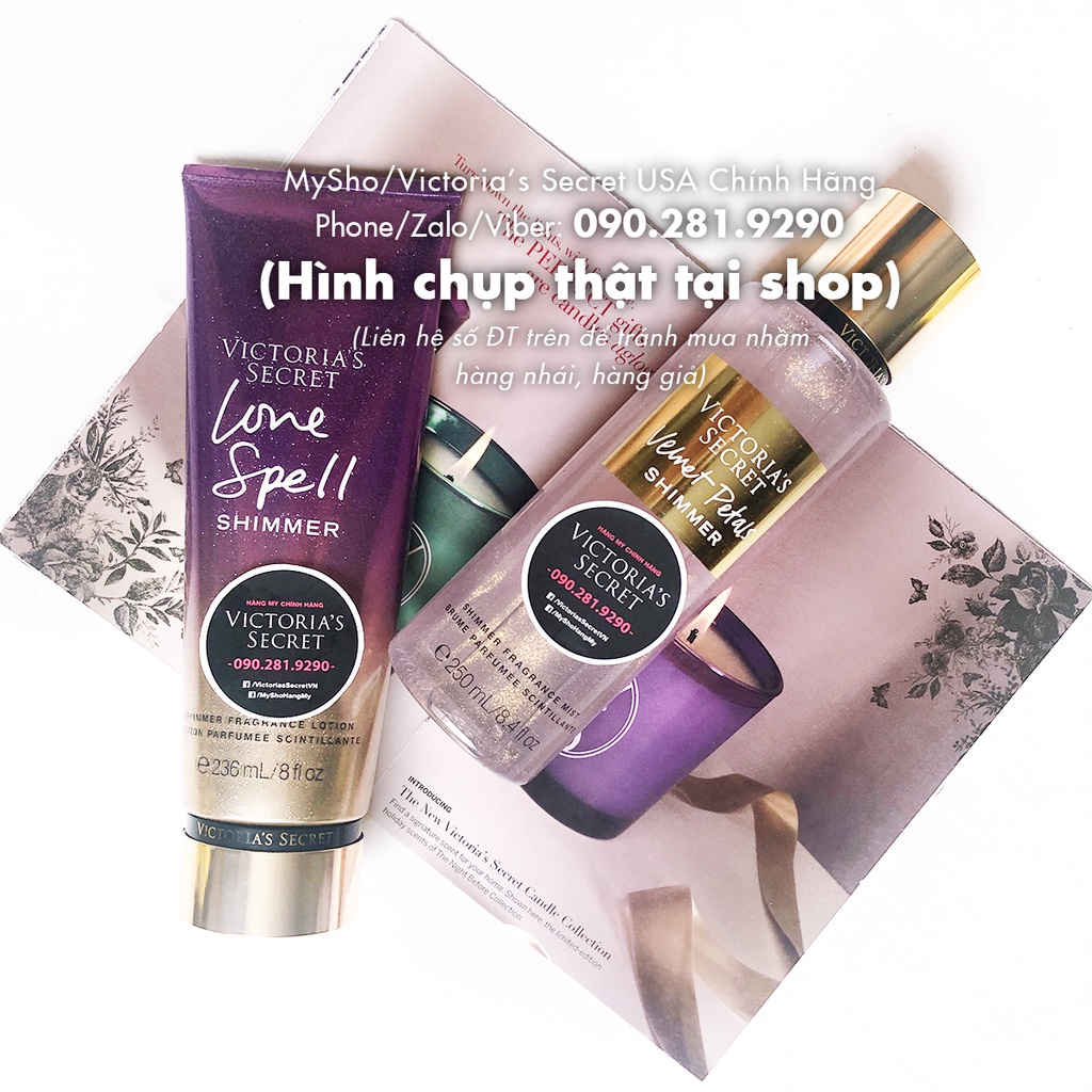Love Spell Shimmer - Sữa dưỡng thể toàn thân có kim tuyến, Hàng Victorias Secret USA