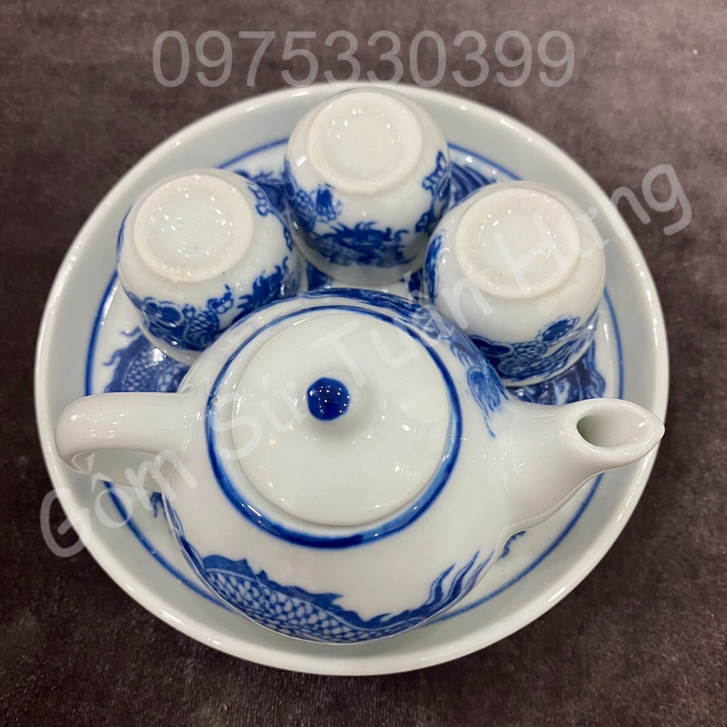 Bộ đồ thờ gia tiên, đồ thờ thần tài gốm sứ bát tràng cao cấp, Bộ đồ thờ men xanh