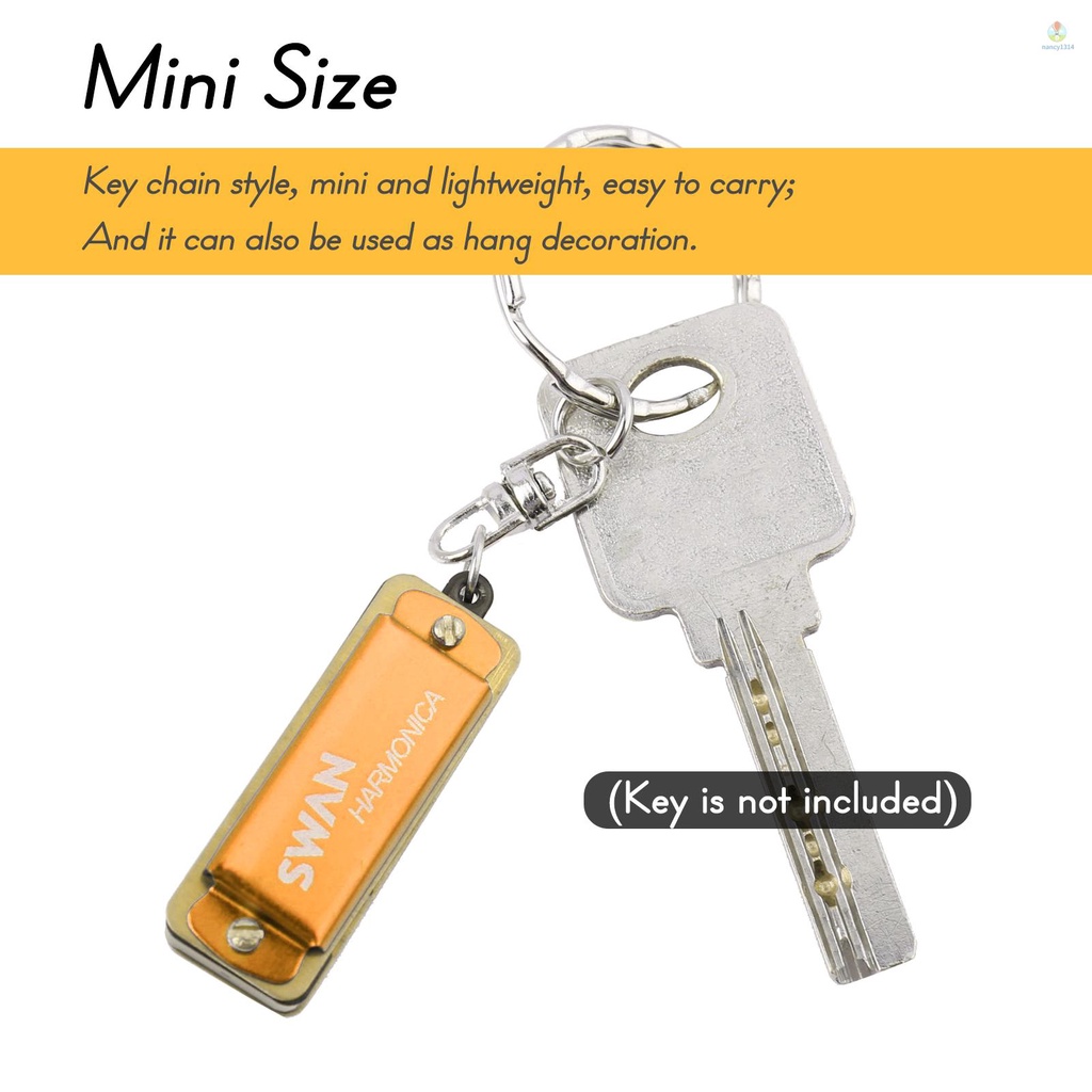 Móc Khóa Kèn Harmonica 4 Lỗ 8 Tông C Mini Dành Cho Người Mới Bắt Đầu