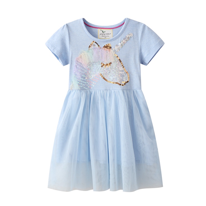 Đầm Cotton Ngắn Tay Thêu Hình Kỳ Lân Thời Trang Cho Bé Gái