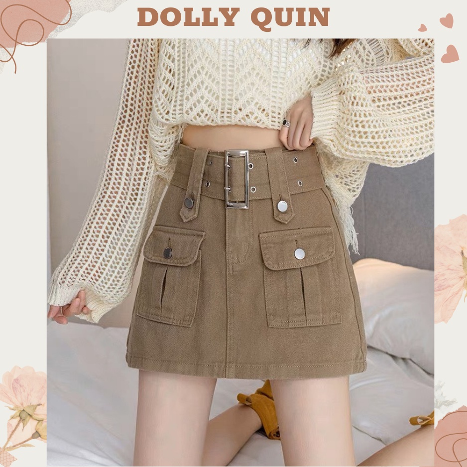 Quần váy kaki nữ chữ a kaki co giãn ngắn có lót trong tặng kèm đai chất liệu dày dặn CV013 Dolly Quin