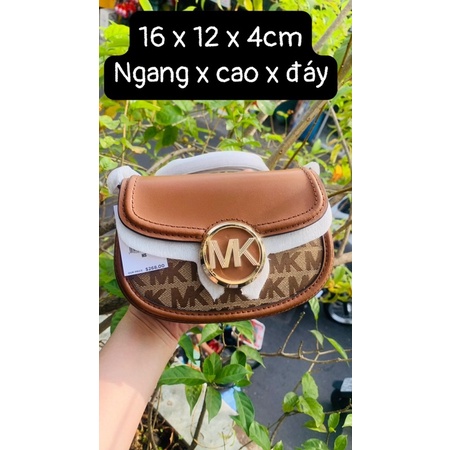 Túi đeo chéo logo MK nâu Michael Kors Fulton  size 16cm