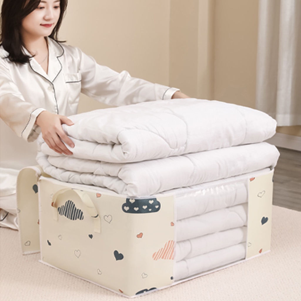 <Video Review> Túi Xọt Vải Chống Thấm Nước Sức Chứa Lớn Đựng Quần Áo Chăn Màn Mền Đệm Gối Chống Bụi Hình Mây 75L U041