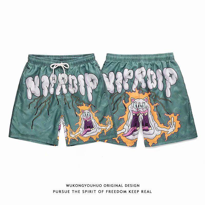 Quần short đi biển ống đứng họa tiết Graffiti hiphop cho nam 3gXW