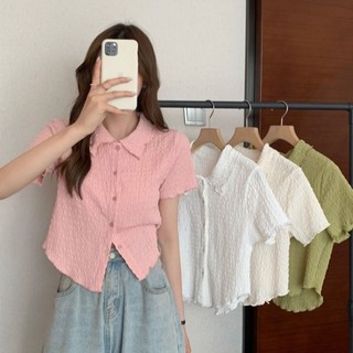 Áo Sơ Mi Tay Ngắn Mềm Mại Thoải Mái Chất Lượng Cao Phong Cách Hàn Quốc Cho Nữ