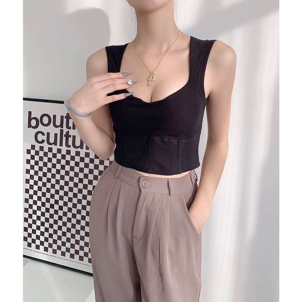 ZHELIHANGFEI Áo Croptop Sát Nách Lưng Cao Thiết Kế Quyến Rũ Cho Phái Nữ