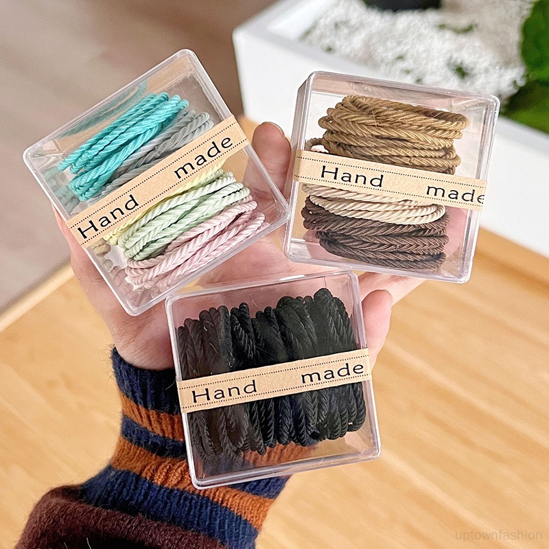 Dây Buộc Tóc Co Giãn Bằng Da Kèm Hộp Pha Lê Dễ Thương Dành Cho Nữ