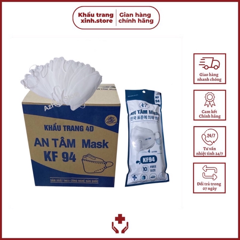 Khẩu Trang Kf94 An Tâm 4 Lớp Kháng Khuẩn Chống Bụi Chính Hãng, Vải Không Dệt Chất Lượng Cao - Set 300 cái