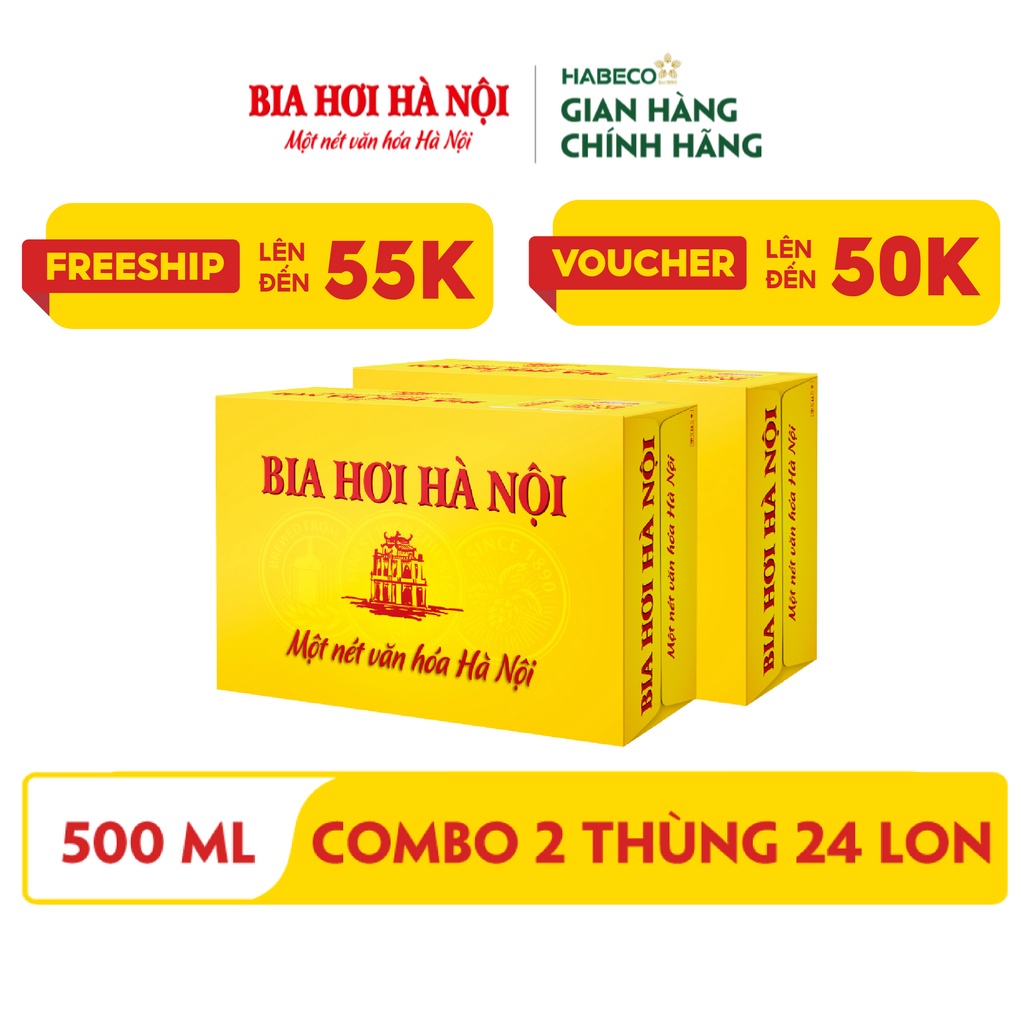 Mã BMLT100 giảm đến 100K đơn 499K COMBO 2 Thùng 24 lon Bia Hơi Hà Nội