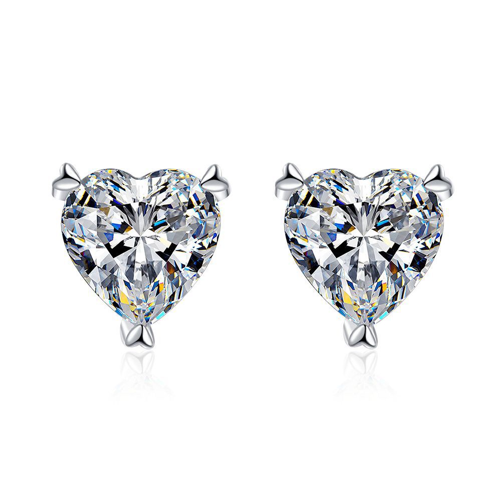 Kim Cương Nhân Tạo Moissanite (5mm),50 min + 50 min Mosamite / 925 Hình Trái Tim Đính Đá Quý Nhân Tạo / pt950