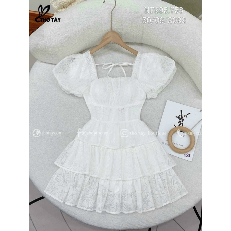 CHÂN ÁI CHO CHỊ EM CHÚNG MÌNH - ĐẦM VOAN REN CỔ VUÔNG TAY NGẮN ÔM EO CỰC NỮ TÍNH ĐI CHƠI DỰ TIỆC CƯỚI UP VLTN SHOP