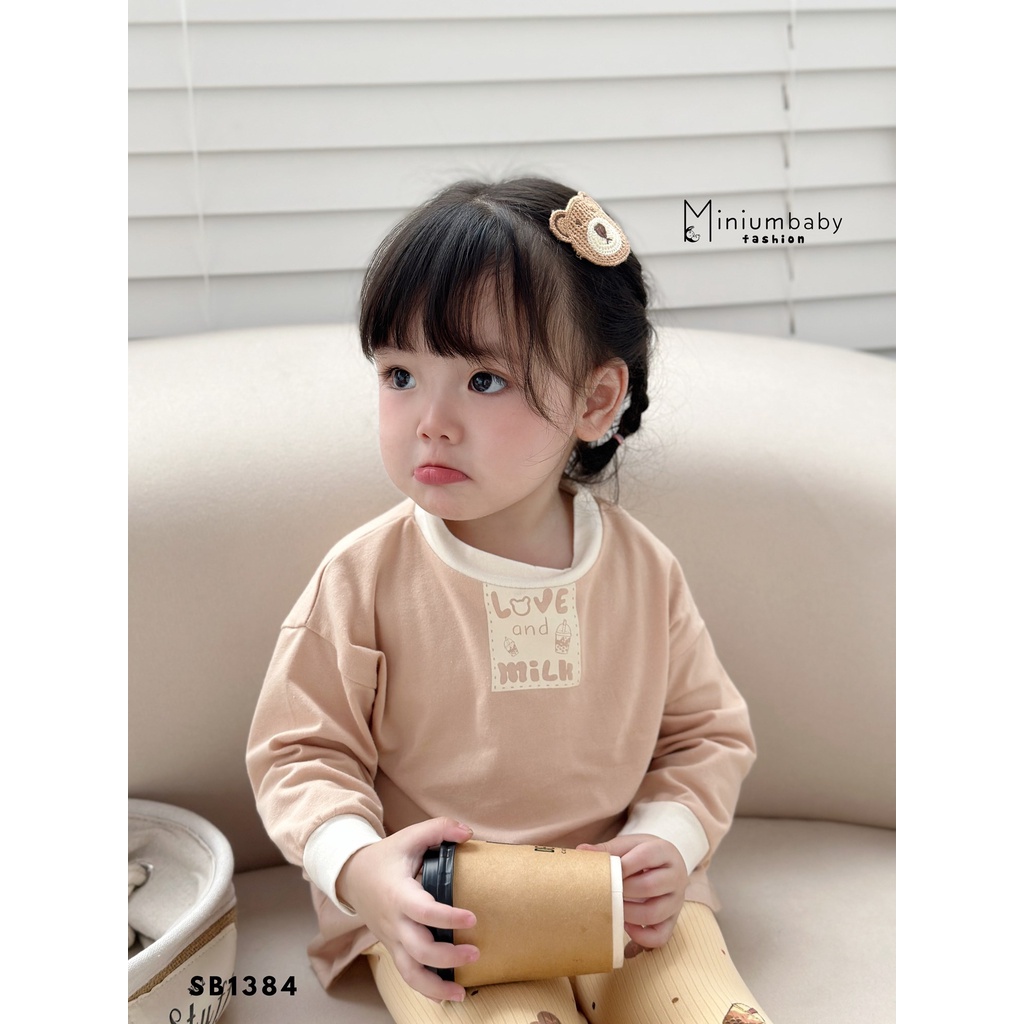 Bộ đồ quần áo mặc nhà bé gái chất liệu cotton mềm ấm Minium, Set thu đông trẻ em, miniumbabyfashion SB1384