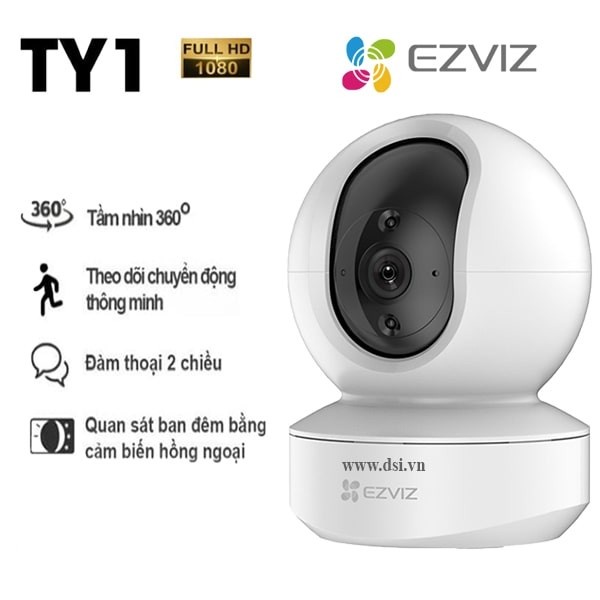 [Mã ELEZ60 giảm 100% đơn 500K] Camera quan sát IP Wifi EZVIZ CS-TY1 2MP - quay quét - đàm thoại - hồng ngoại ban đêm