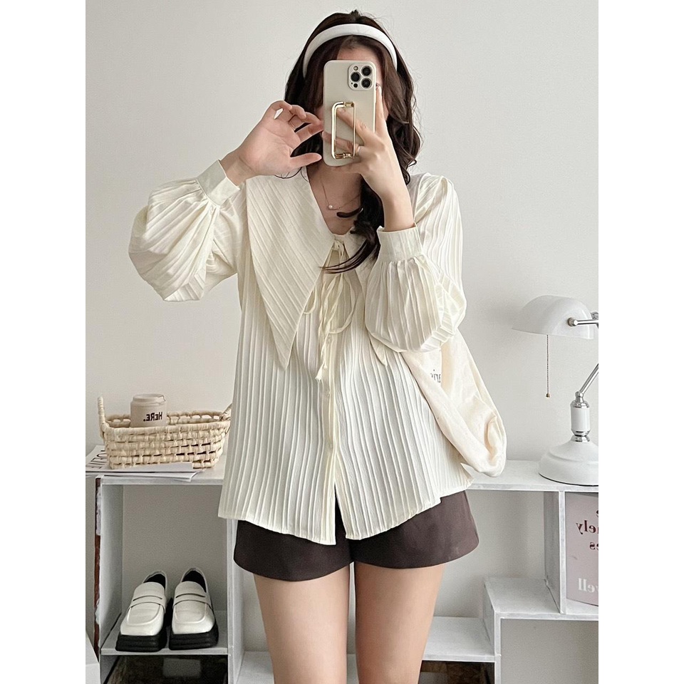 Áo Sơ Mi Cổ nhọn chất đũi gân mềm Áo sơ mi đi học hàng hottrend mùa hè