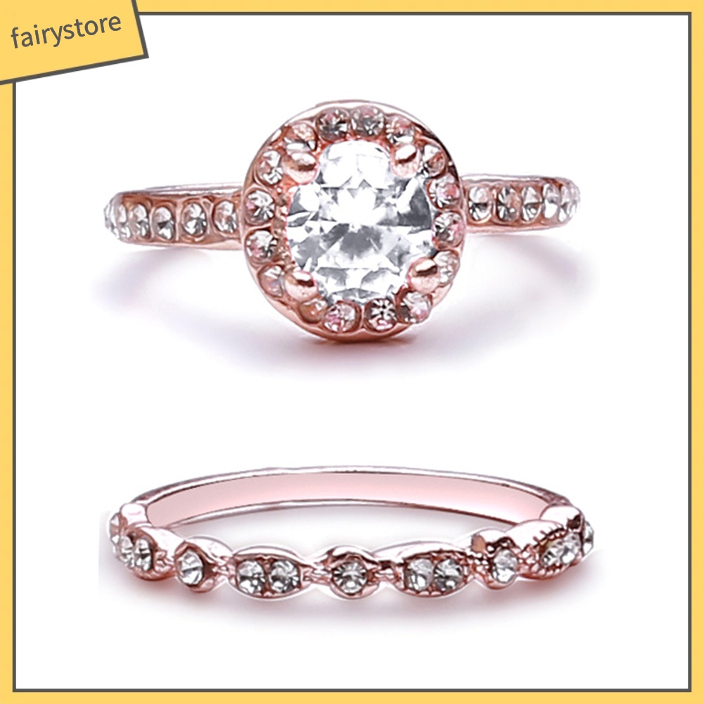 Bộ 2 Nhẫn Đính Đá Zircon 1 Cái Cho Nữ