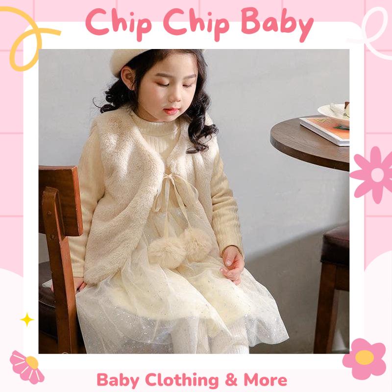 Váy Công Chúa Lót Lông Kèm Gile Lông Trắng Cho Bé Gái Size 90-140
