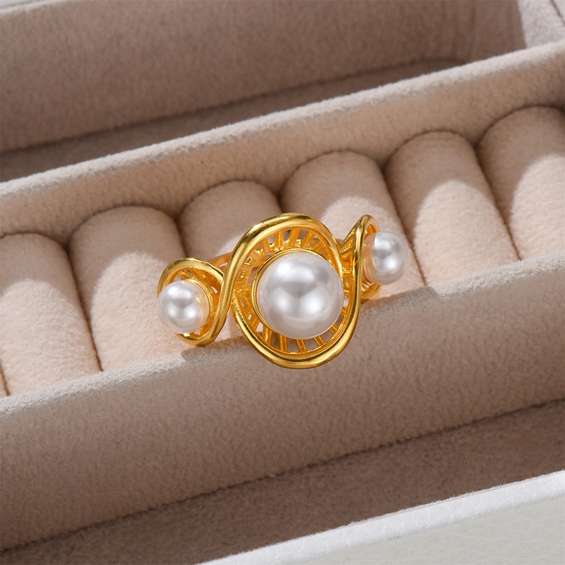 Nhẫn hở DREJEW hình học đính ngọc trai thời trang cá tính cho nữ