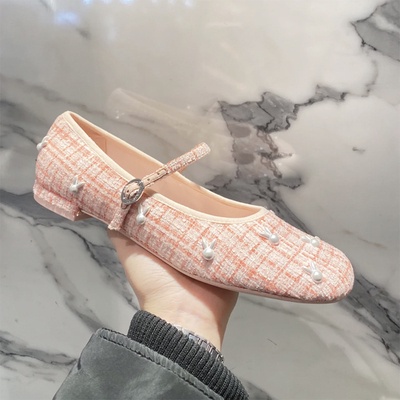 Giày bệt tweed CK đính nơ thỏ cute quai ngang búp bê- ORD