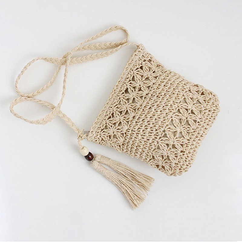 Túi cói Đan Lát Phối Tua Rua Thời Trang Cho Nữ