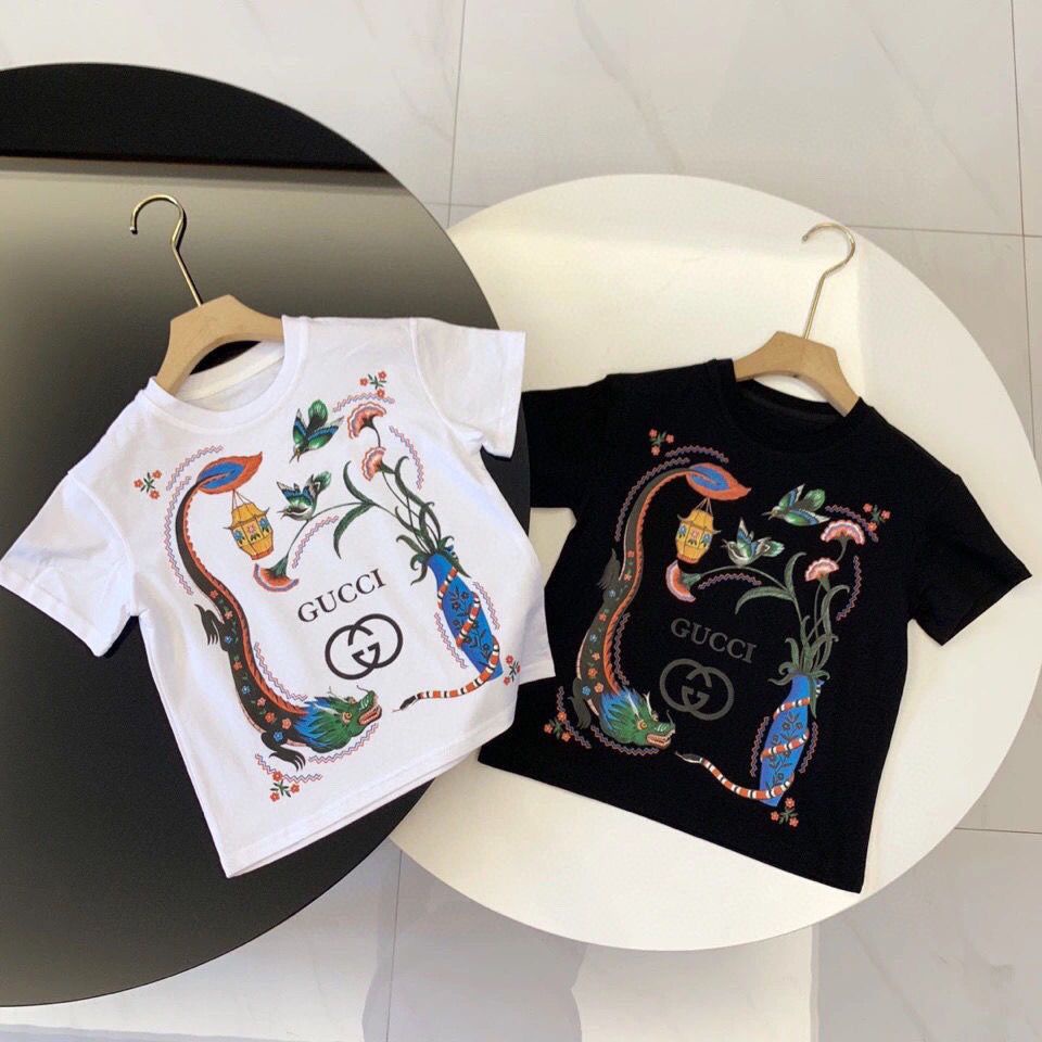 1 Áo Thun Tay Ngắn Cổ Tròn In Chữ Gucci Thời Trang Cho Bé 2-12 Tuổi