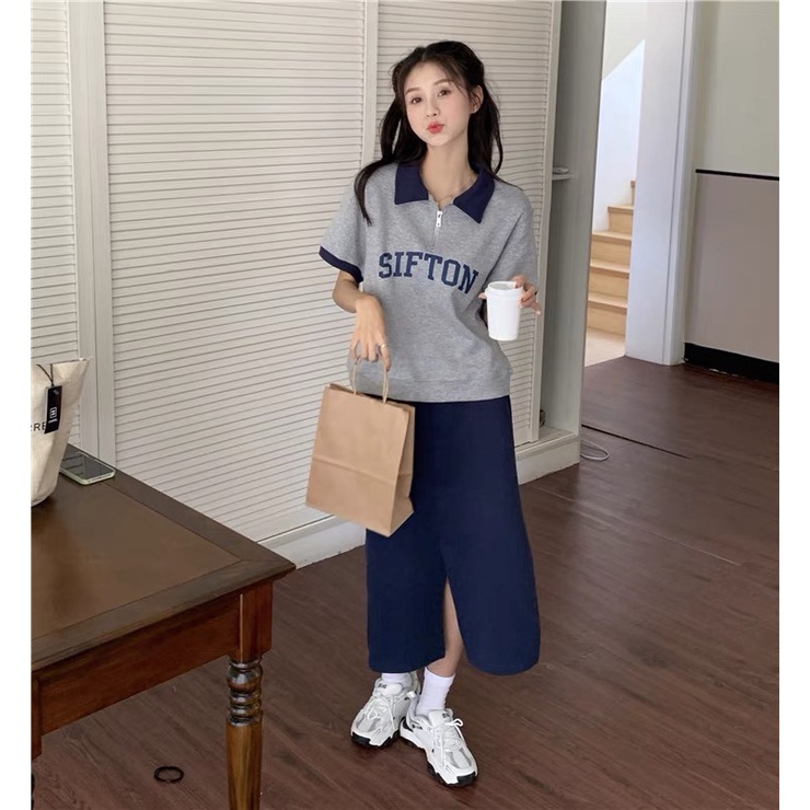 Áo polo NRVP tay ngắn in họa tiết độc đáo phong cách Hàn Quốc thời trang cho nữ