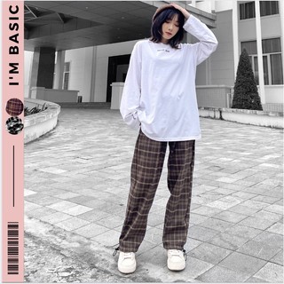 Quần Kẻ Caro I'm Basic Girly Ống Rộng Có Dây Rút Chất Cotton Thái Thoáng Mát Phong Cách Ulzzang (QDC01)