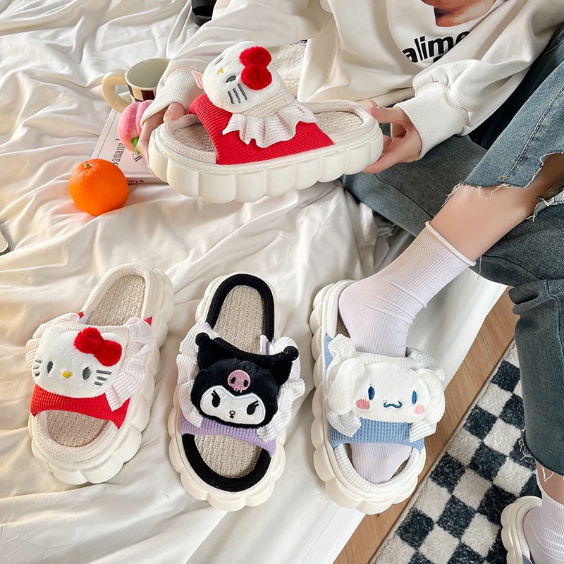 One Dép Vải Đi Trong Nhà Màu Kẹo Họa Tiết Hoạt Hình Phong Cách Hàn Quốc Cho Nữ